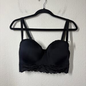 Yandy Size 36D T-Shirt Bra Black Convertible Full Coverage Lace Trim Padded